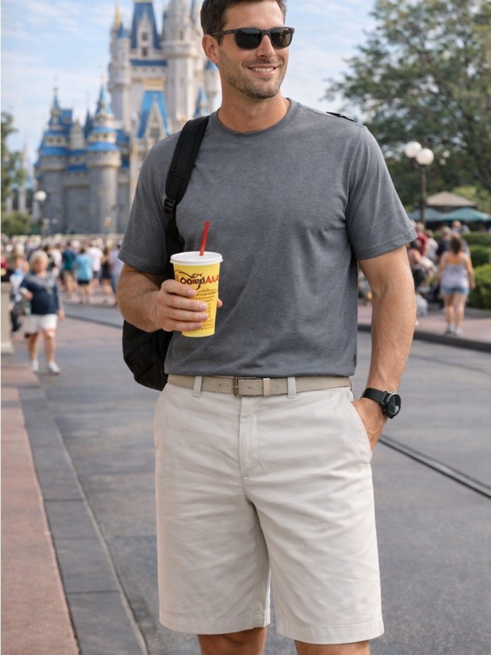 Disney Parks Men’s Khaki Shorts 40 Flat Front 9.5” Inseam Mickey Vacation Ready